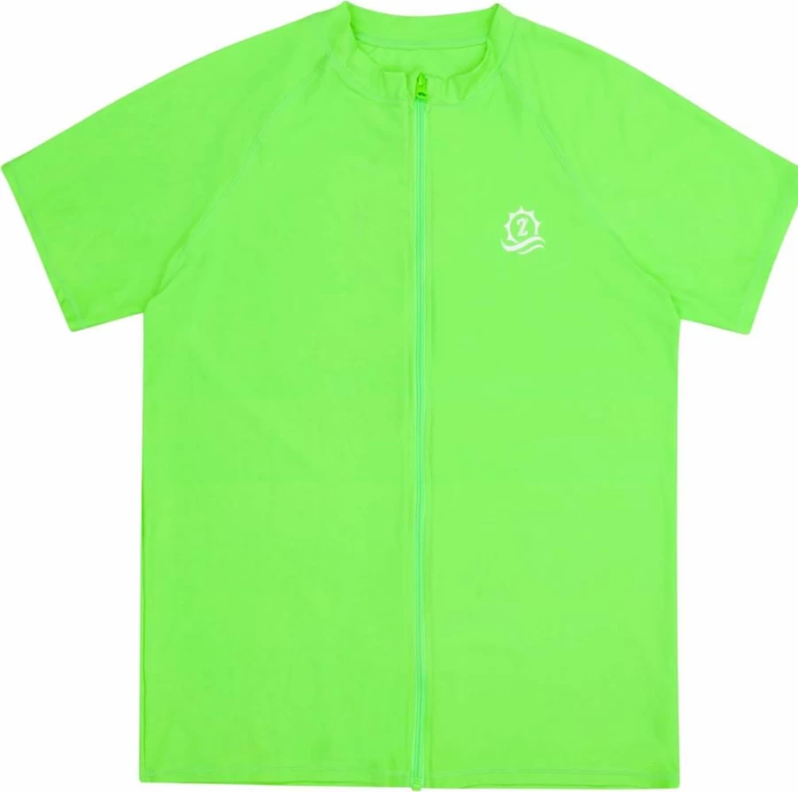 SwimZip UPF 50 Men's Short Sleeve Rash Guard Swim Shirt with Zipper Sun Protection