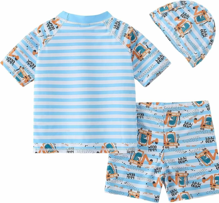 AIWUHE Boys' 2-Piece Swim Set with UPF 50+ Rash Guard, Swim Trunks & Sun Hat for Toddlers Ages 3-8 Years