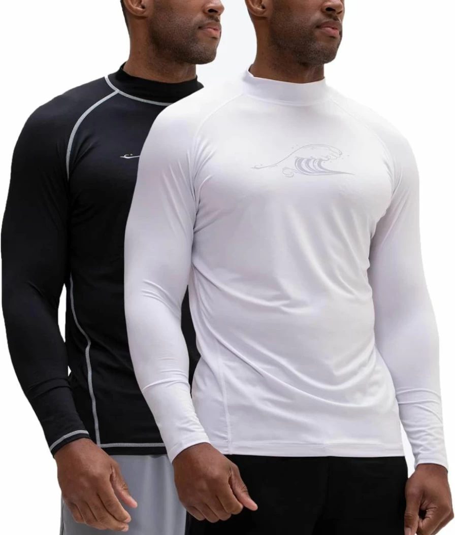 DEVOPS Men's UPF 50+ Long Sleeve Rash Guard Swim Shirt - Quick Dry UV Protection Sun Shirt for Swimming, Fishing & Beach Activities