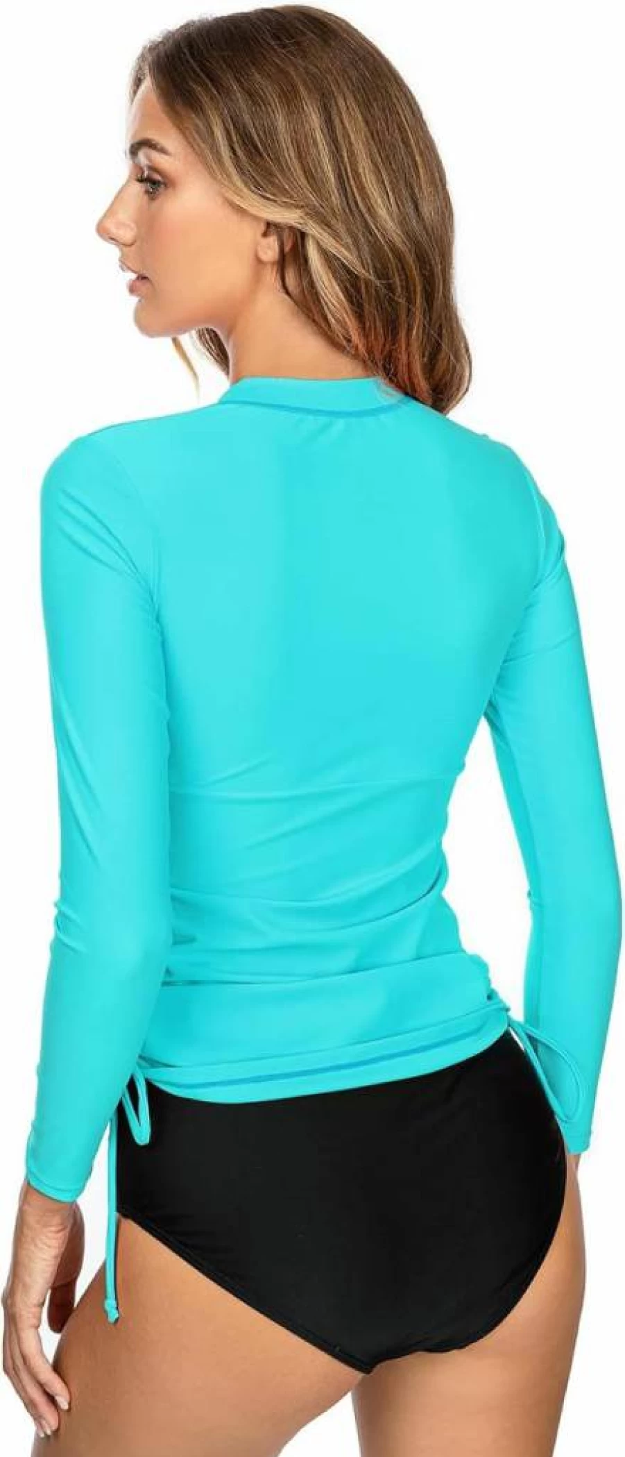 AXESEA Women's Long Sleeve Rash Guard UPF 50+ Sun Protection Swim Top with Half Zip & Adjustable Sides