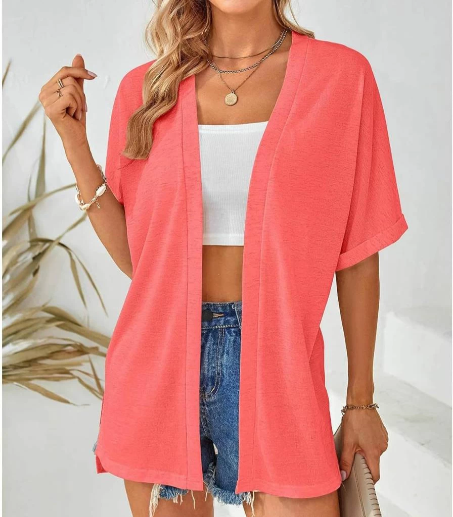 Women's Lightweight UV Protection Rash Guard Cardigan - Casual Short Sleeve Swim Cover Up with Side Split - Generic