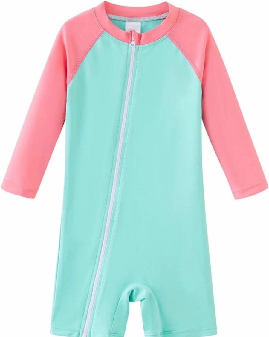 UMELOK Baby Girls' UPF 50+ Sun Protection Zip-Up Rash Guard One Piece Swimsuit