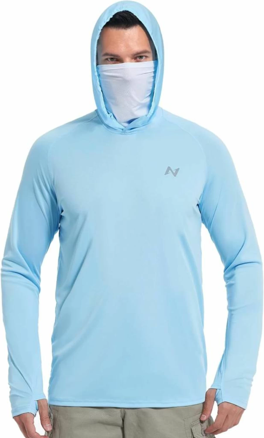 Isnowood Men's UPF 50+ Sun Protection Hooded Rash Guard Shirt for Fishing, Hiking, Swimming & Running - Long Sleeve UV Protective Hoodie
