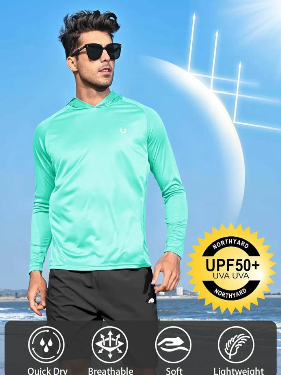 NORTHYARD Men's UPF 50+ Sun Protection Hoodie - Long Sleeve Quick Dry UV Shirt for Fishing, Swimming, Running & Outdoor Activities