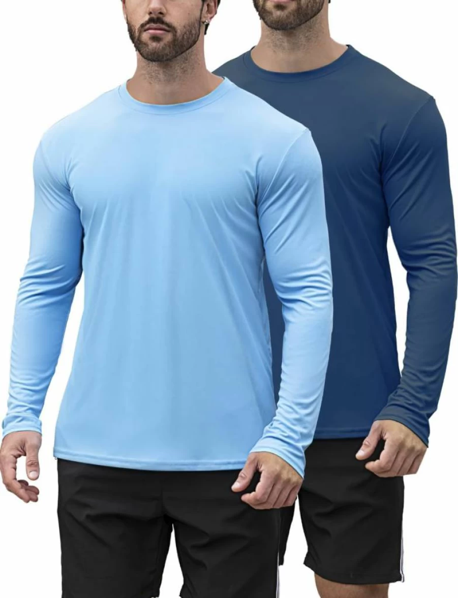 HOPLYNN Men's UPF 50+ Sun Protection Shirts - 2/4 Pack Quick-Dry Long Sleeve Rash Guard for Swimming, Fishing & UV Defense