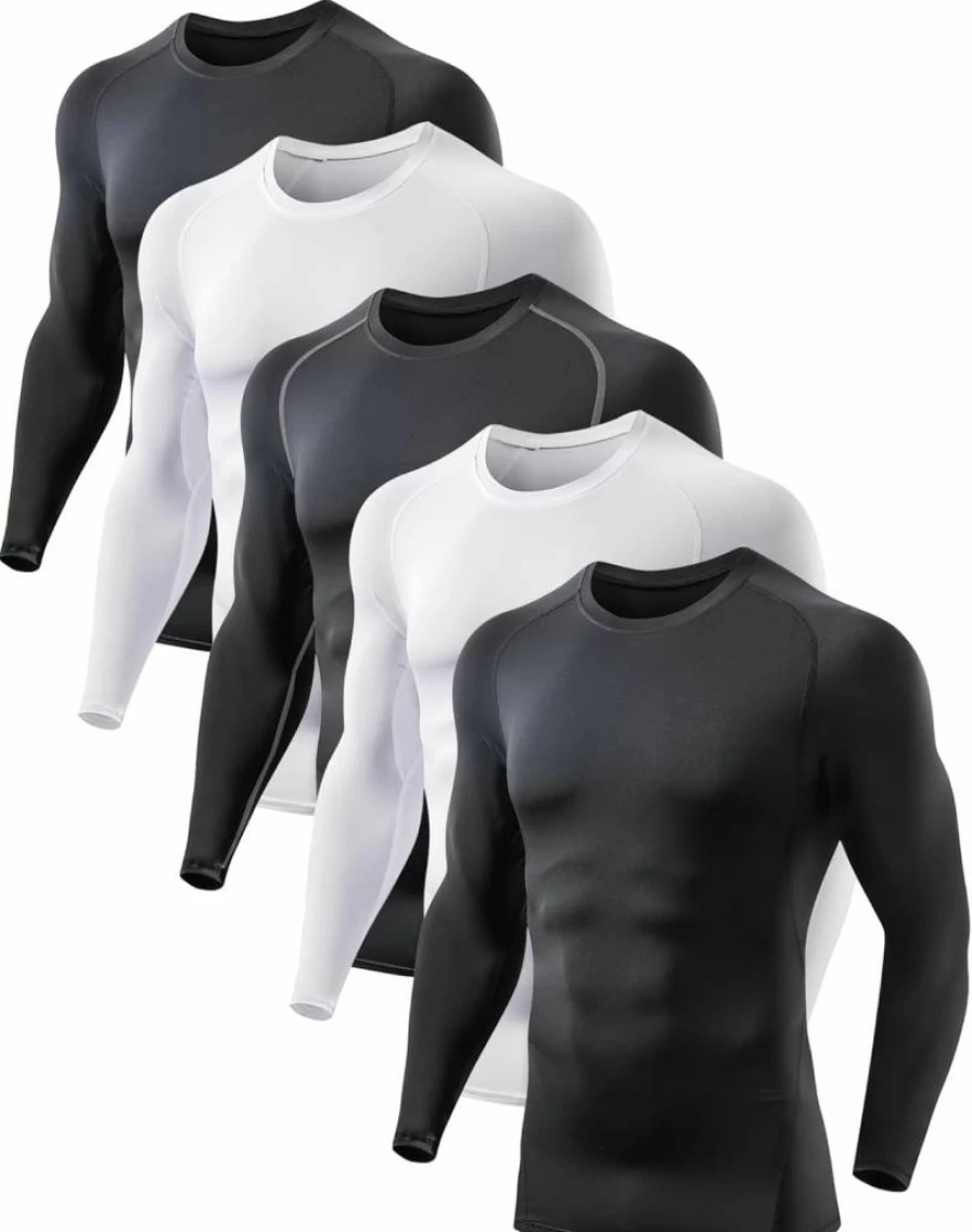 TELALEO Men's Compression Shirts 5-Pack Long Sleeve UPF 50+ SPF Rash Guard Workout Base Layer Moisture-Wicking Athletic Shirts