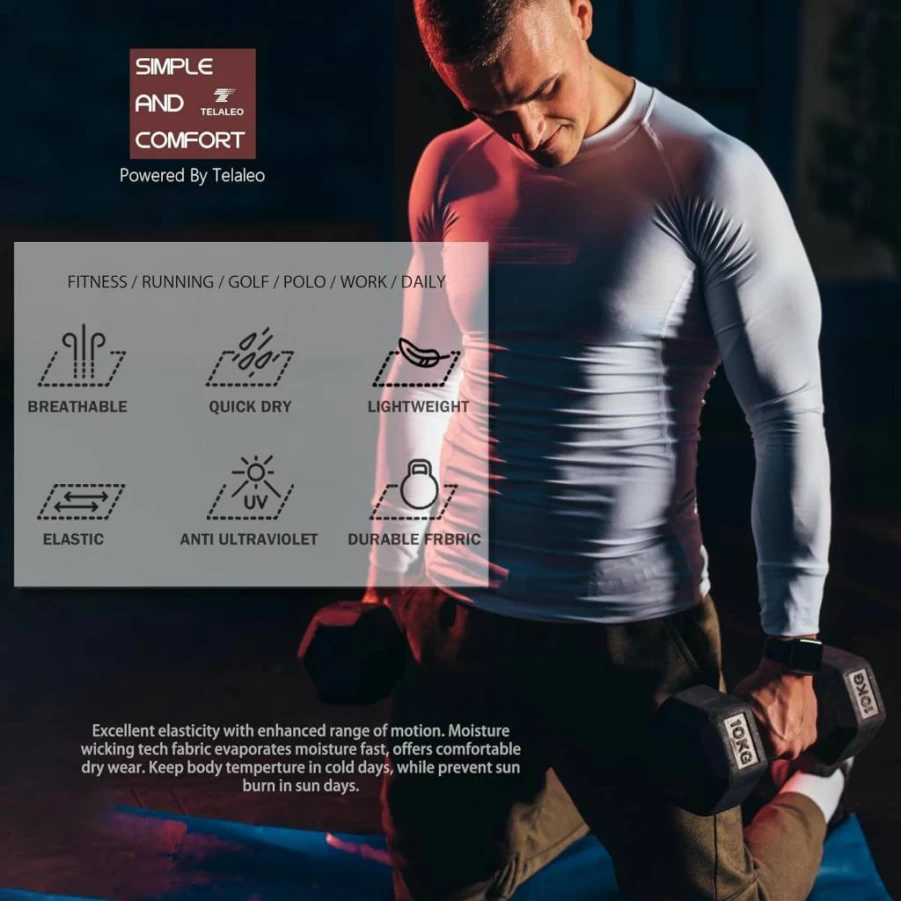 TELALEO Men's Compression Shirts 5-Pack Long Sleeve UPF 50+ SPF Rash Guard Workout Base Layer Moisture-Wicking Athletic Shirts