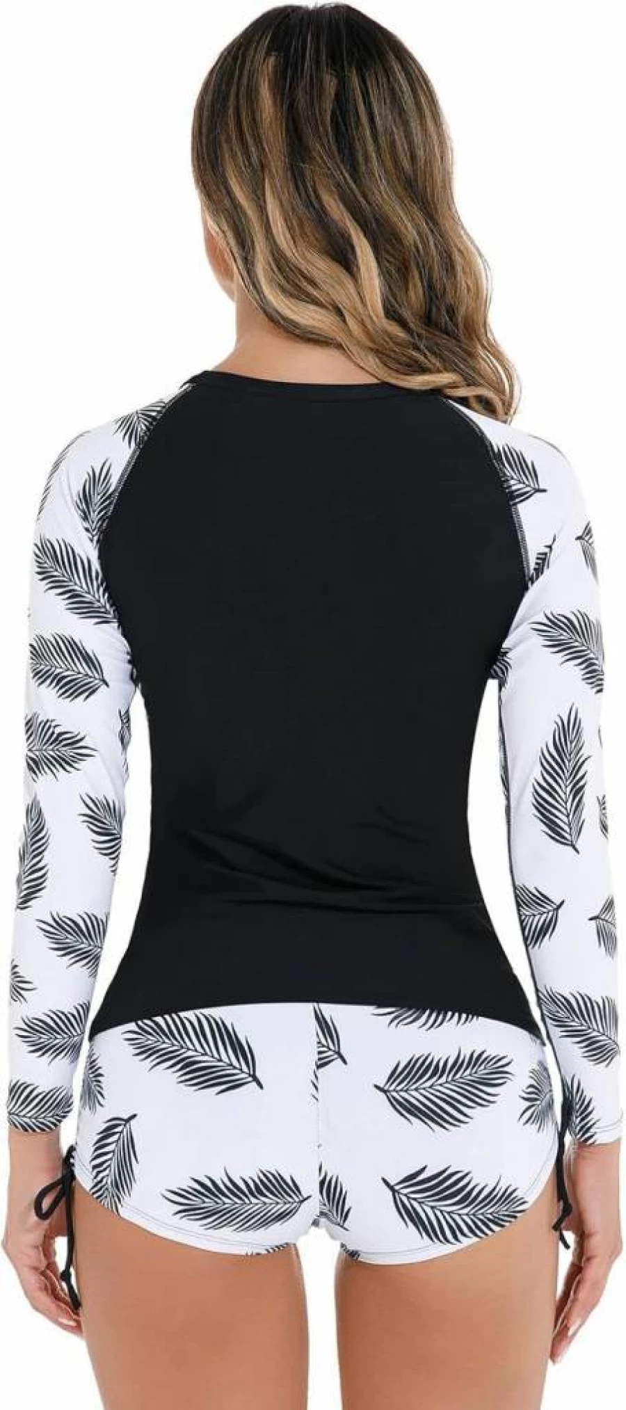 ABOCIW Women's UPF 50+ Long Sleeve Cropped Rash Guard & Boyshort Swimwear Set - Two Piece UV Protective Bathing Suit