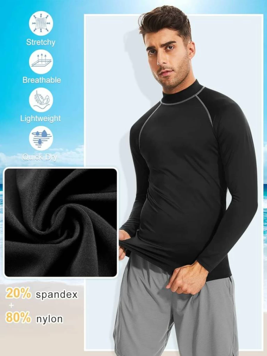Guooolex Men's UPF 50+ Long Sleeve Rash Guard - Quick Dry UV Sun Protection Swim Shirt for Water Sports & Swimming