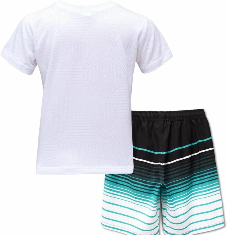 MEILONGER Boys' UPF 50+ Swim Shirt & Trunks Set - Quick Dry Short Sleeve Rash Guard & Bathing Suit (Sizes 8,10-12,14-16)