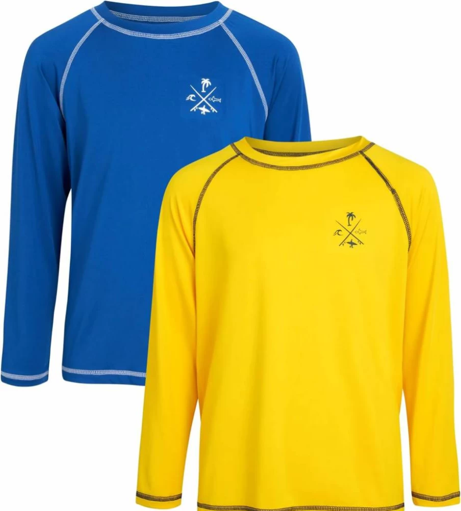 Quad Seven Boys' 2-Pack Sun Protection Rash Guard Swim Shirt - Quick Dry Long Sleeve UPF Swimwear for Youth & Kids (2T-18)