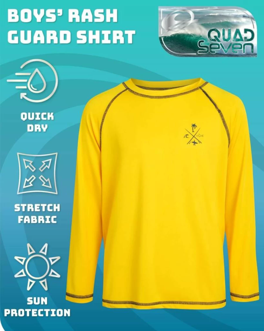 Quad Seven Boys' 2-Pack Sun Protection Rash Guard Swim Shirt - Quick Dry Long Sleeve UPF Swimwear for Youth & Kids (2T-18)