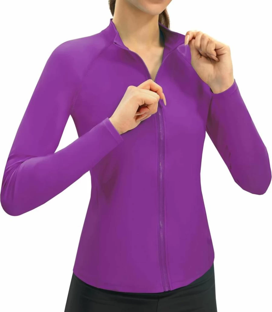 JOYSPELS Women's UPF 50+ Long Sleeve Zip Front Rash Guard Swim Shirt for Sun Protection