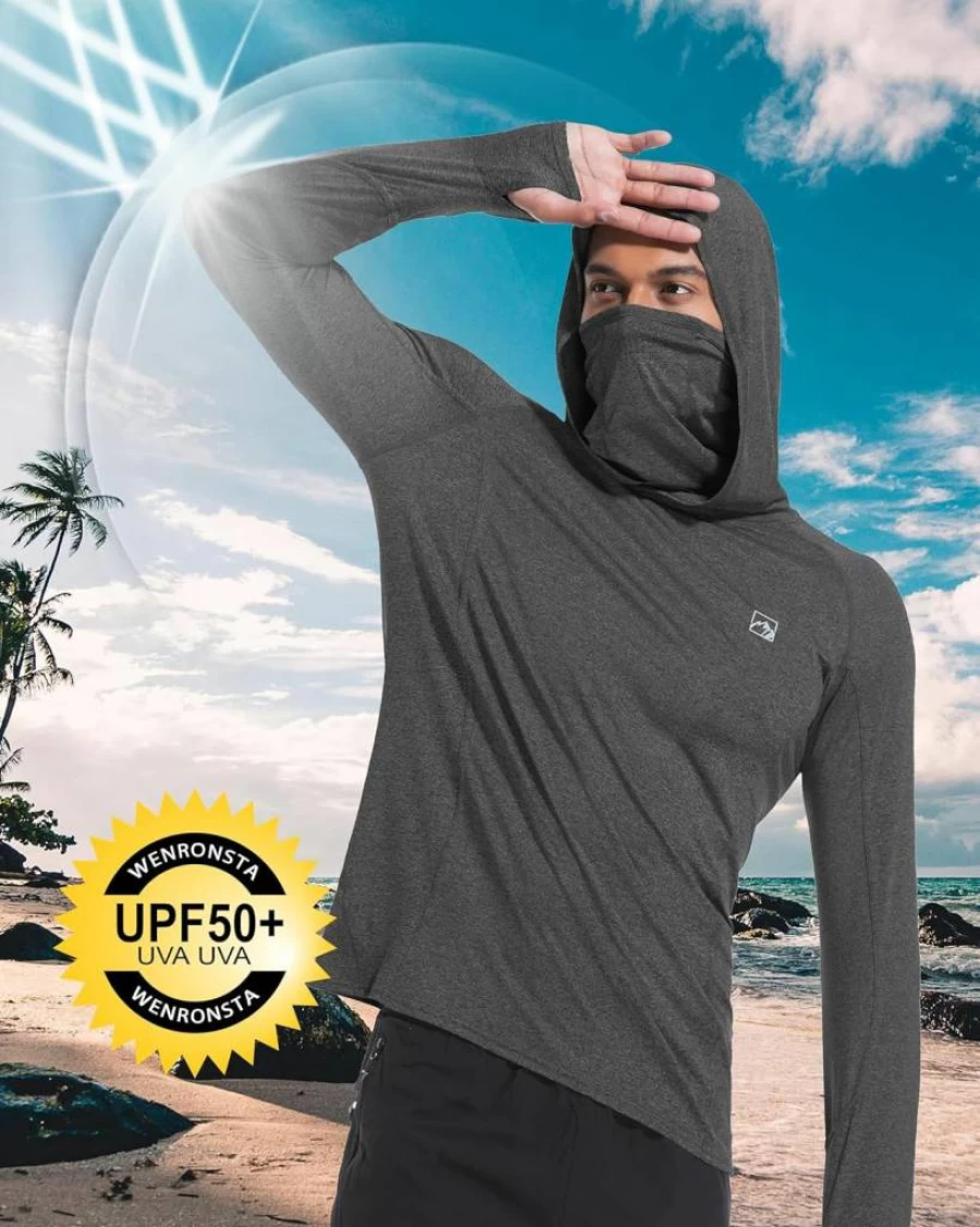 WENRONSTA Men's UPF 50+ UV Protection Long Sleeve Hoodie Rash Guard for Fishing, Hiking, Running & Swimming – Lightweight Sun Shirt