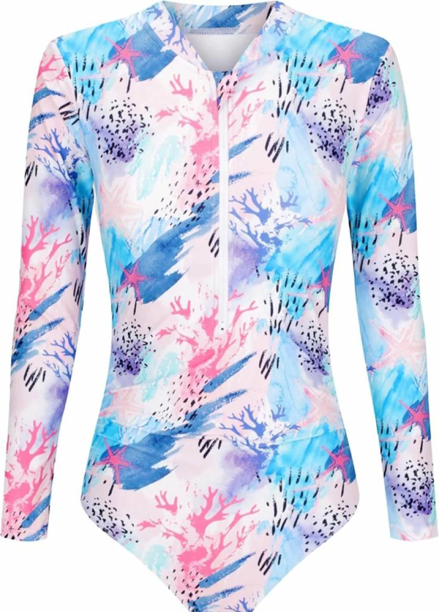 Tame The Sun Women's UPF 50+ Long Sleeve One Piece Swimsuit with Tummy Control & Zipper - Rash Guard Swimwear