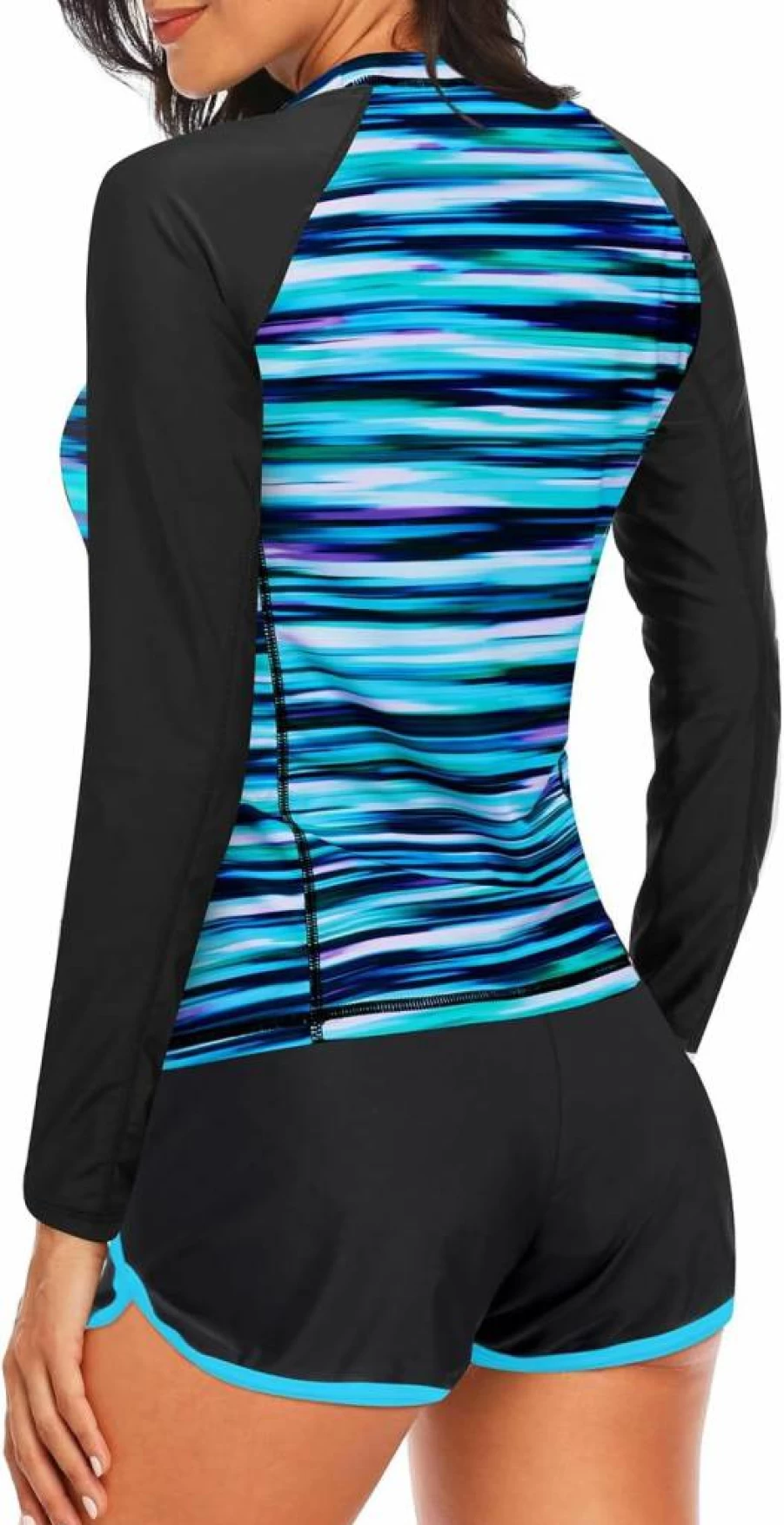 Daci Women's 2-Piece Long Sleeve Rash Guard Swimsuits with Built-In Bra & Pocketed Swim Shorts