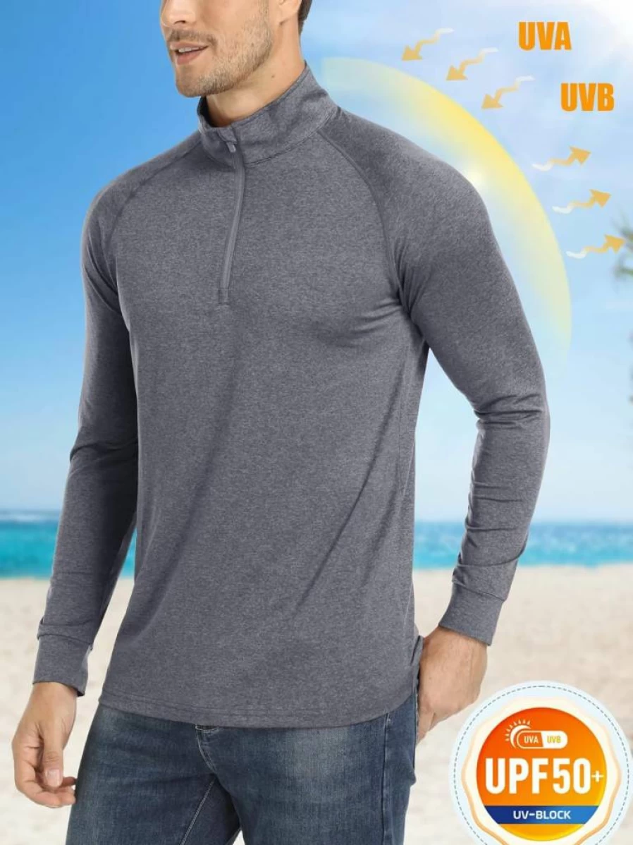 MAGCOMSEN Men's 1/4 Zip UPF 50+ Sun Protection Shirt Long Sleeve Lightweight Athletic Pullover for Sports & Workout
