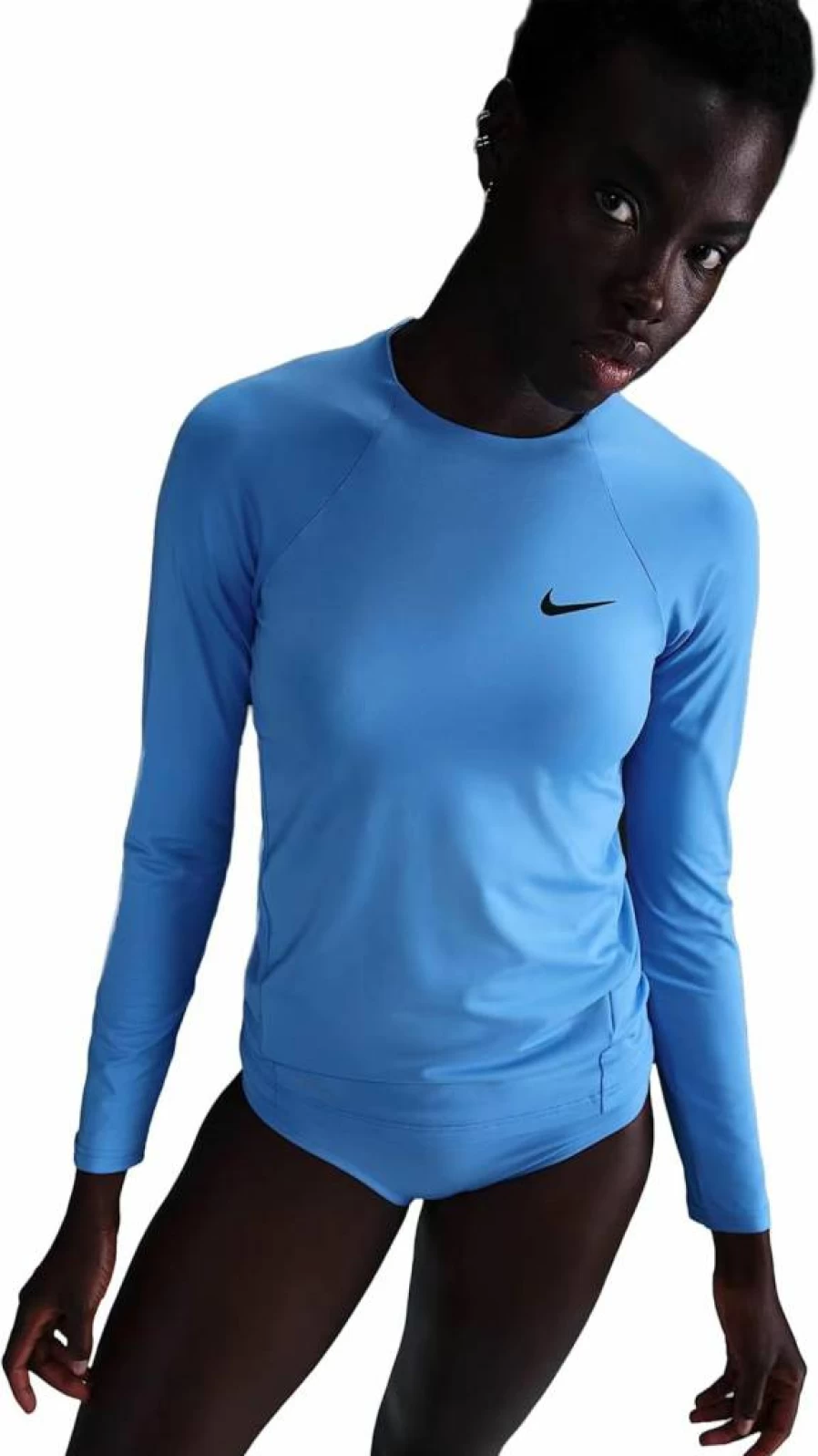 Nike Women's Essential Long Sleeve Hydro Rash Guard Swim Top - Black UPF Sun Protection