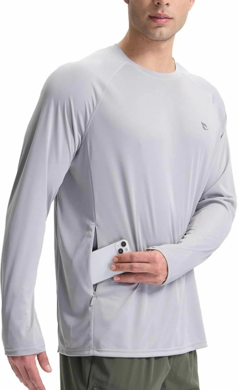 Baleaf Men's UPF 50+ Long Sleeve Rash Guard Swim Shirt with Zipper Pocket, Quick Dry Sun Protection Shirt for Swimming & Outdoor Activities