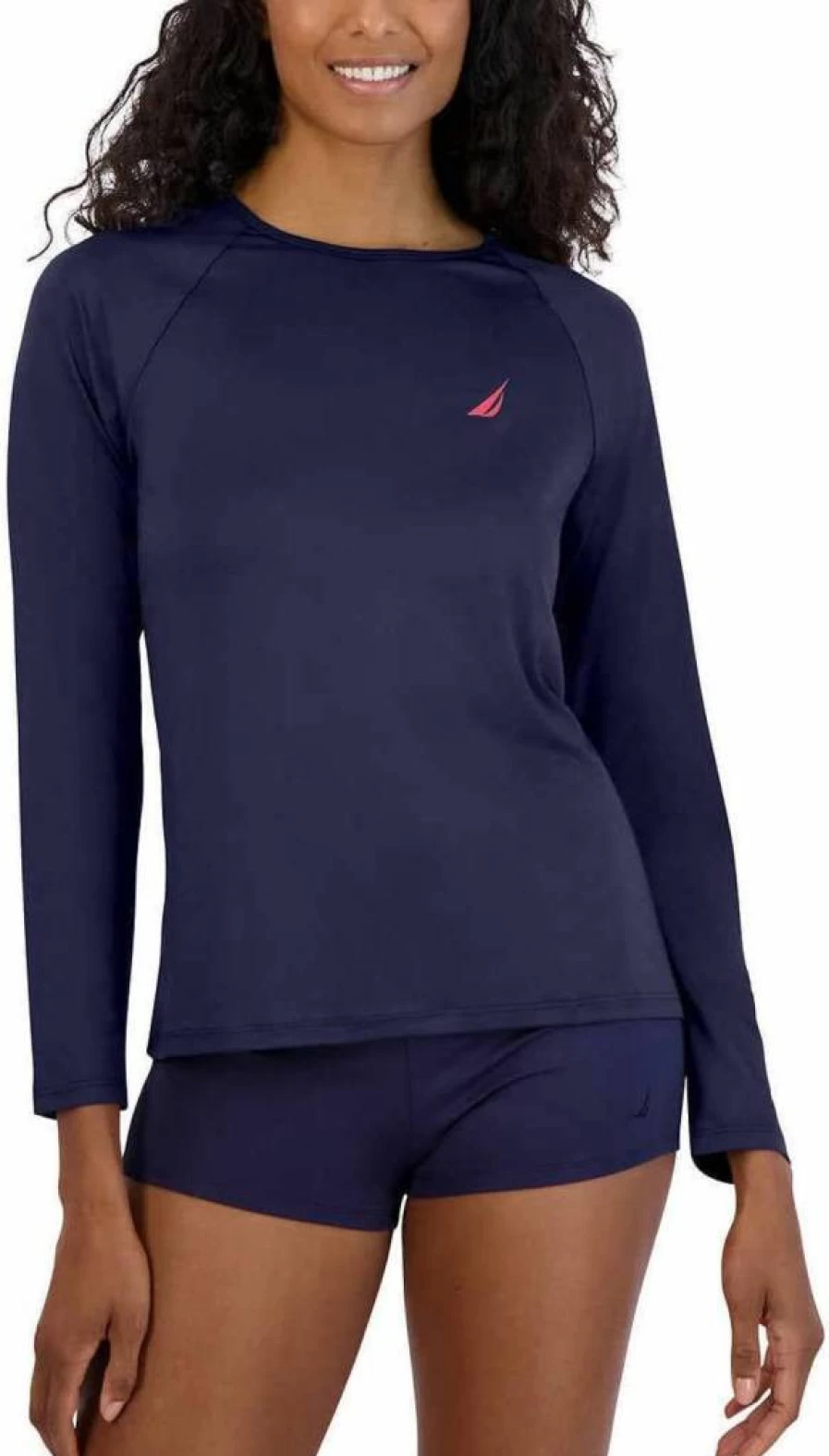 Nautica Women's UPF 30+ Long Sleeve Rash Guard Swim Shirt - Large Size, Deep Sea Blue - Sun Protective Swimwear for Women