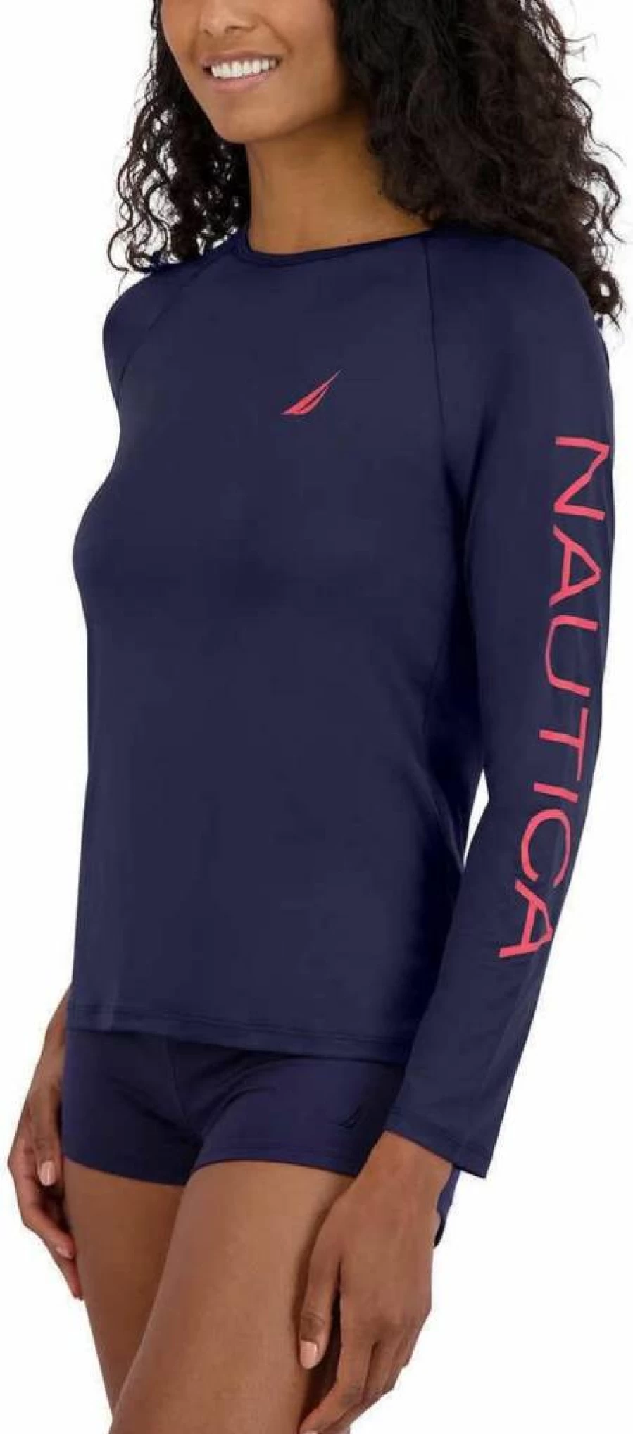 Nautica Women's UPF 30+ Long Sleeve Rash Guard Swim Shirt - Large Size, Deep Sea Blue - Sun Protective Swimwear for Women