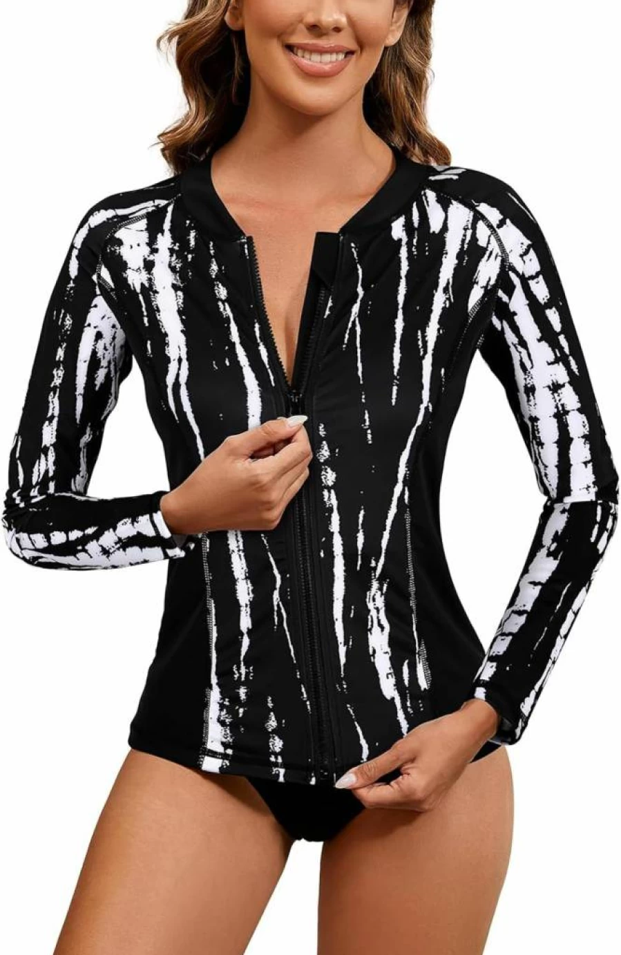 LURANEE Women's Long Sleeve Zip-Up Rash Guard UV Sun Protection Swim Shirt for Swimming Surfing Beach