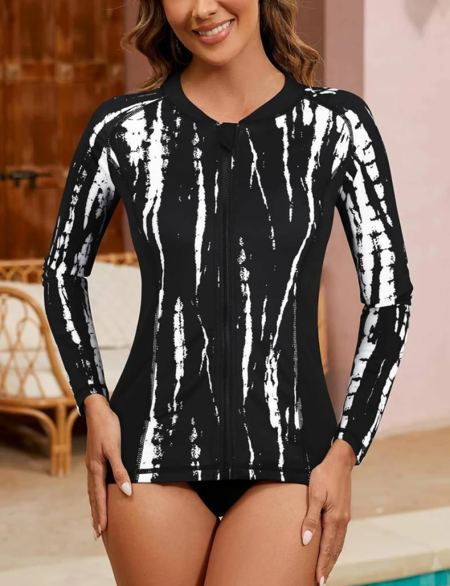 LURANEE Women's Long Sleeve Zip-Up Rash Guard UV Sun Protection Swim Shirt for Swimming Surfing Beach