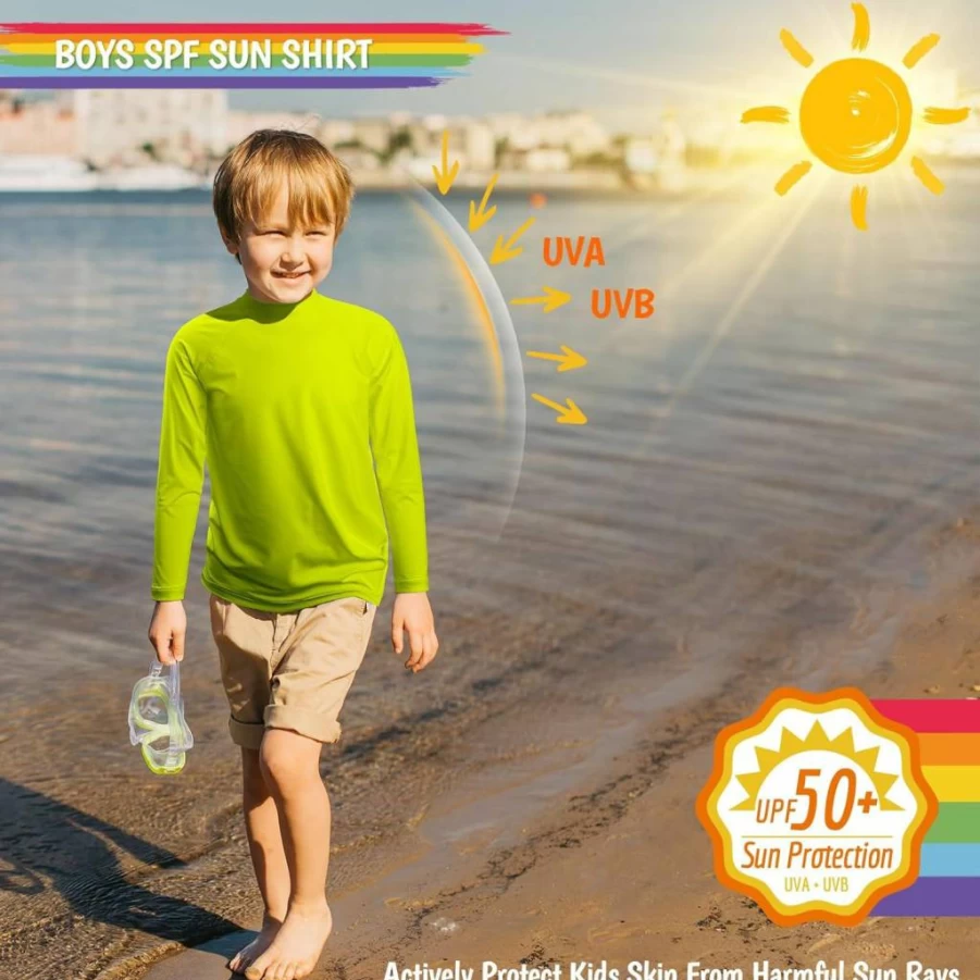 Smarash UPF 50+ Boys Long Sleeve Rash Guard Swim Shirt Kids Sun Protection Quick Dry Surfing Swimwear Youth SPF Water Shirt