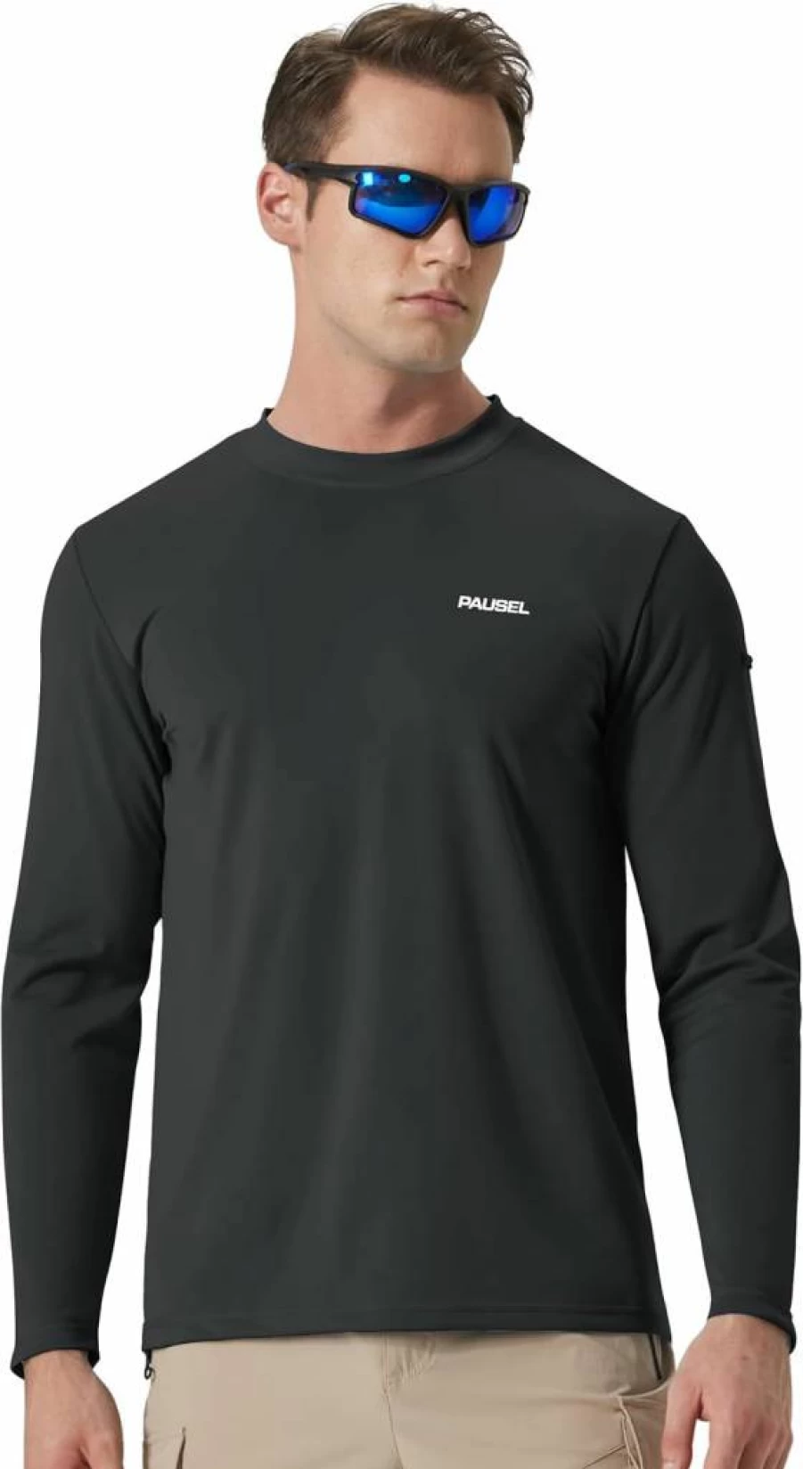 Pausel Men's UPF 50+ Sun Protection Shirt - Lightweight Quick Dry Long Sleeve Rash Guard for Swimming, Fishing, Hiking & Beach Activities