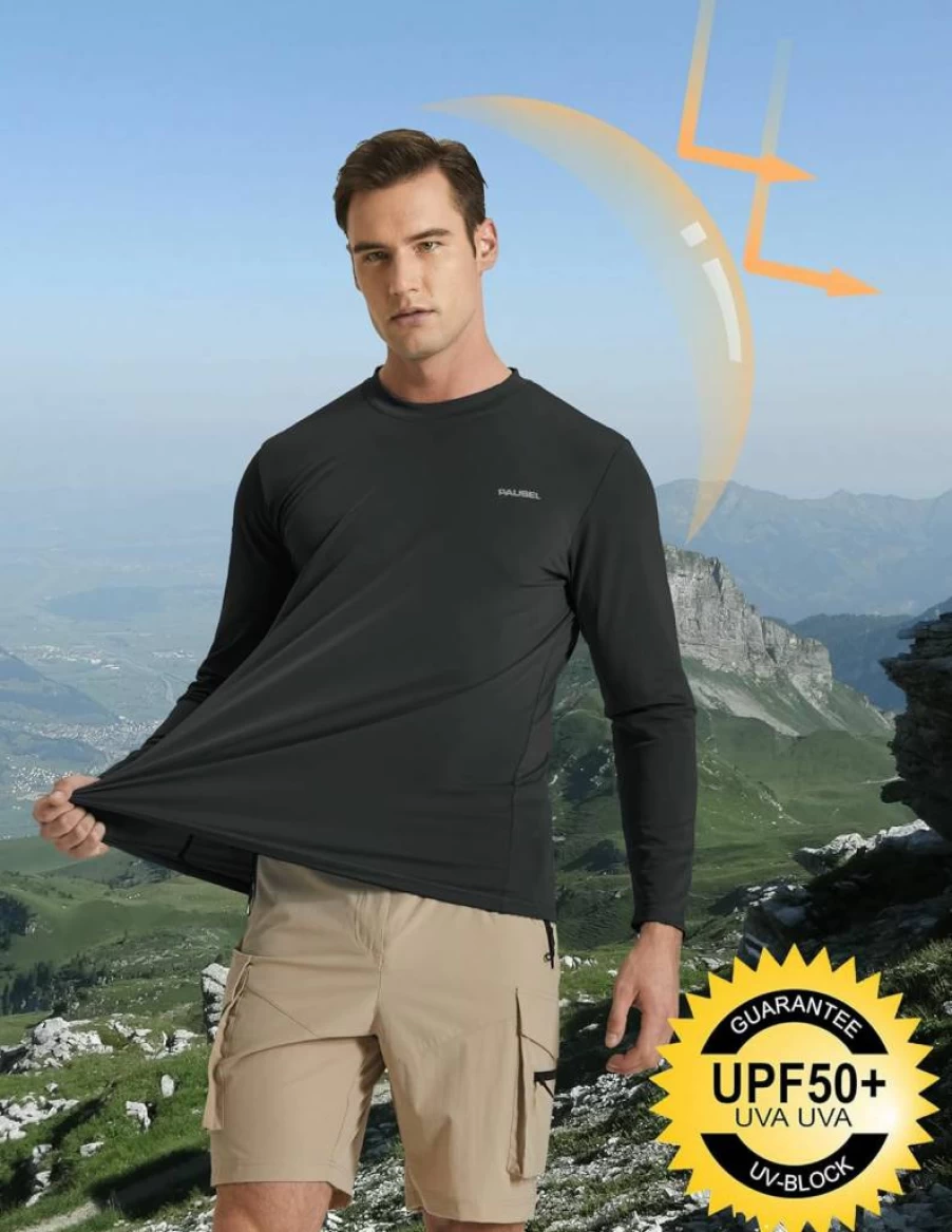 Pausel Men's UPF 50+ Sun Protection Shirt - Lightweight Quick Dry Long Sleeve Rash Guard for Swimming, Fishing, Hiking & Beach Activities