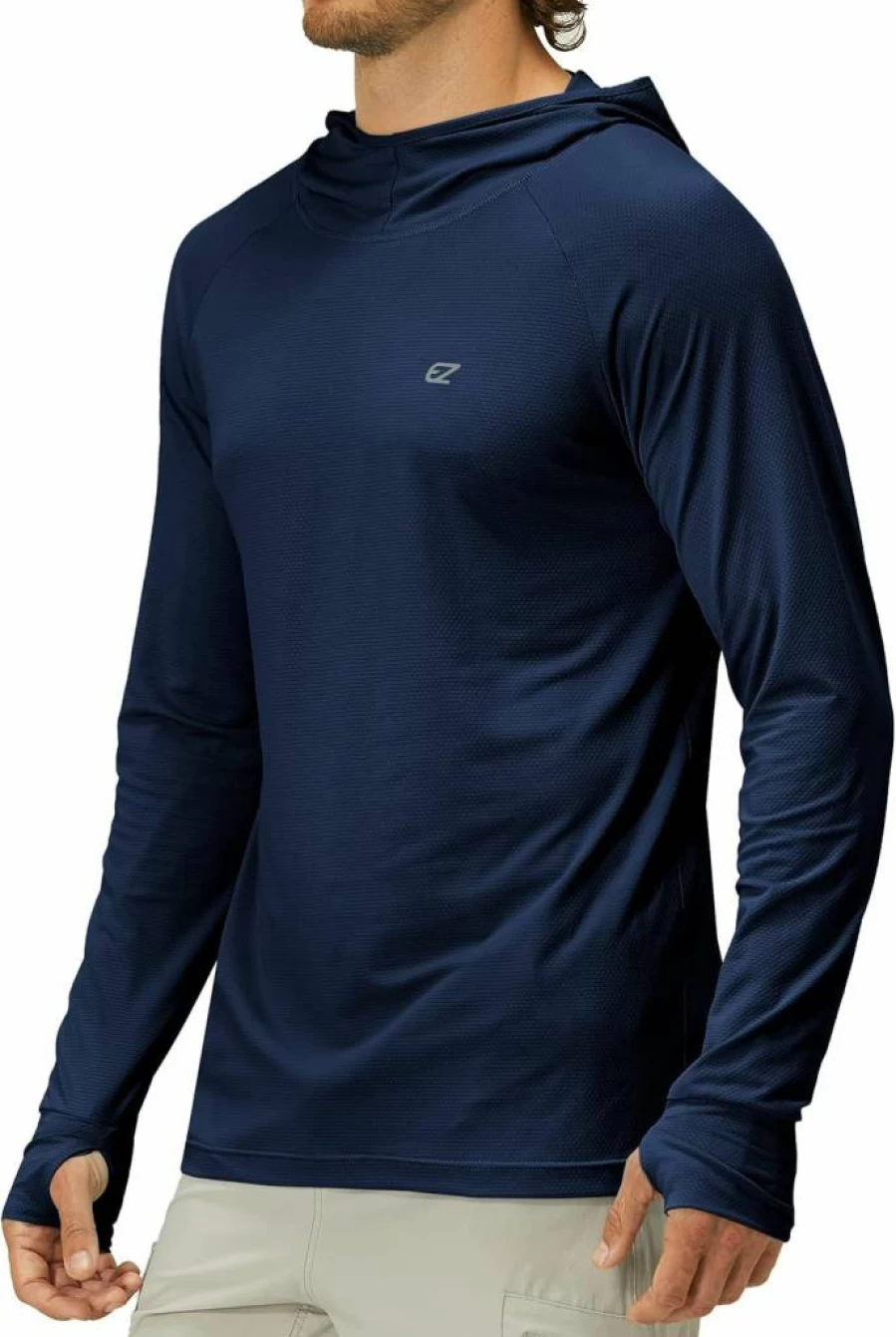 EZRUN Men's UPF 50+ Sun Protection Hoodie Rash Guard - Long Sleeve UV Swim Shirt for Fishing & Outdoor Activities SPF 50+ Quick Dry Clothing