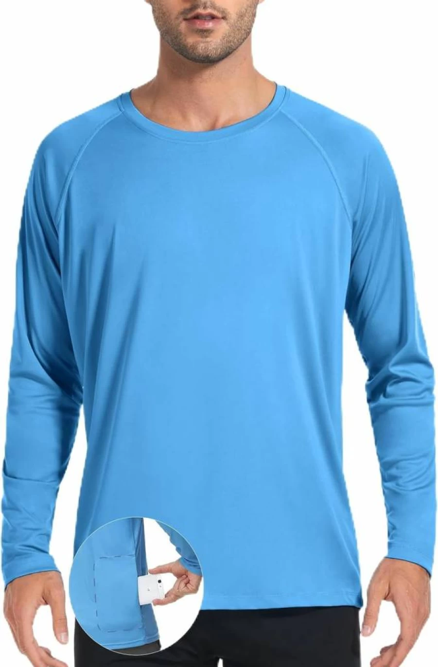 Desol Men's UPF 50+ Long Sleeve Rash Guard with Pocket - Quick Dry UV Protection Swim Shirt for Surfing, Fishing & Beach Activities