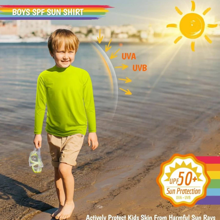Smarash UPF 50+ Boys Long Sleeve Rash Guard Swim Shirt - Youth Kids Sun Protection Swimwear, Quick Dry Surfing Shirt for Water Sports