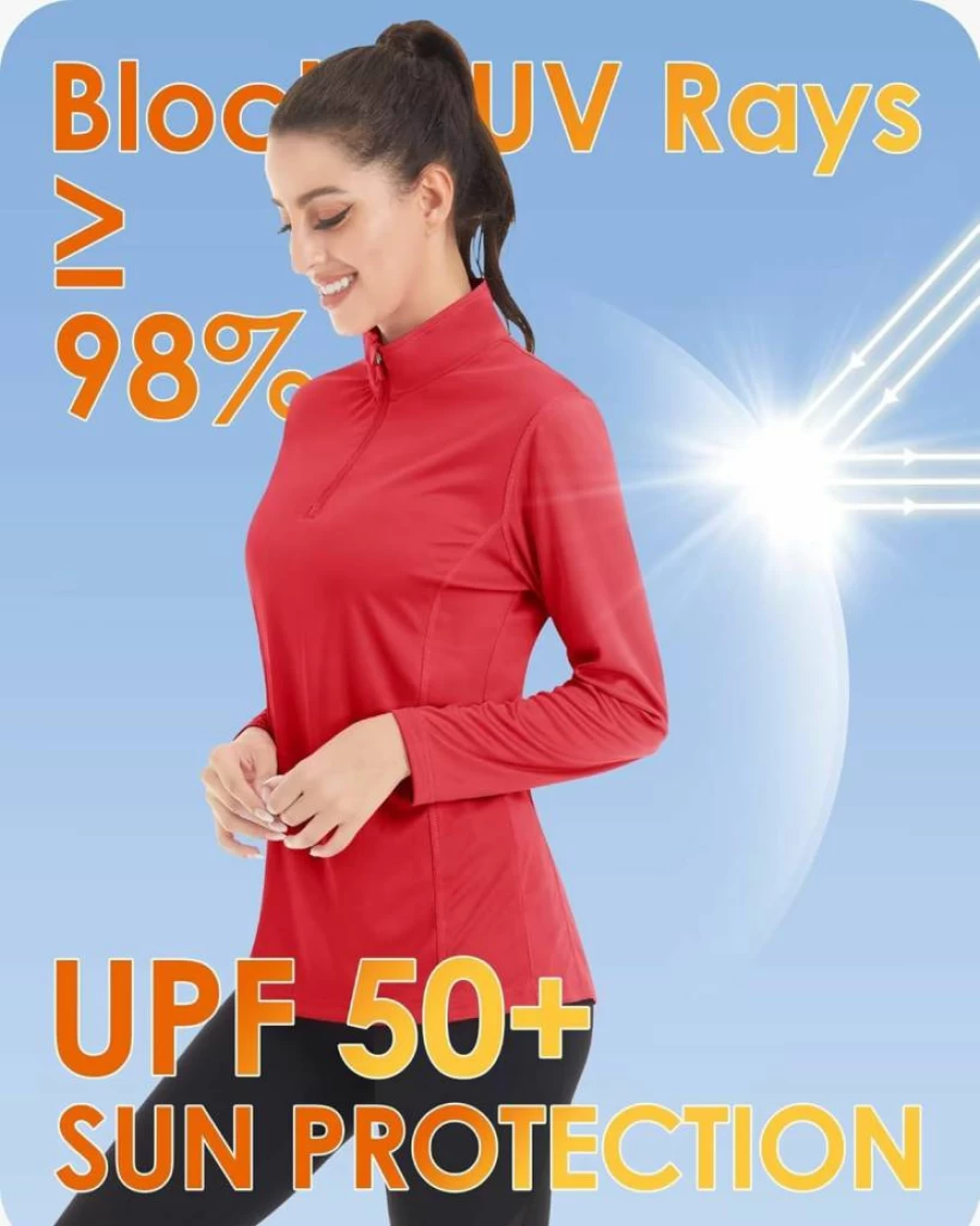 Boladeci Women's UPF 50+ Long Sleeve Golf Shirt - 1/4 Zip Sun Protection Top, Lightweight Quick-Dry Athletic Swim Shirt for UV Protection