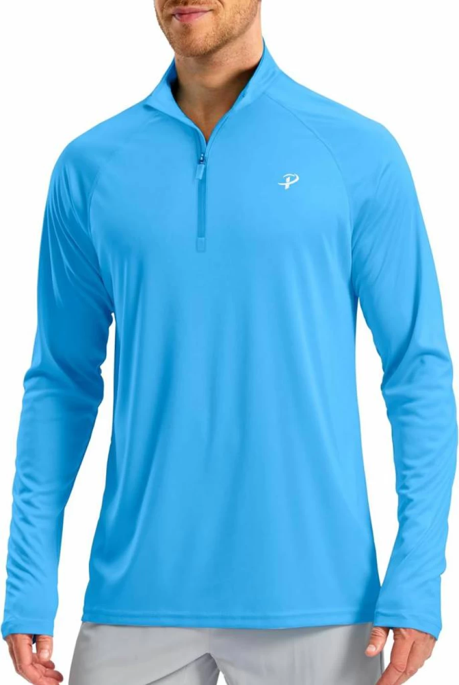 Pudolla Men's 1/4 Zip UPF 50+ Long Sleeve Sun Shirt for Fishing, Hiking, Running & Outdoor Activities – SPF Rash Guard UV Protection Shirt
