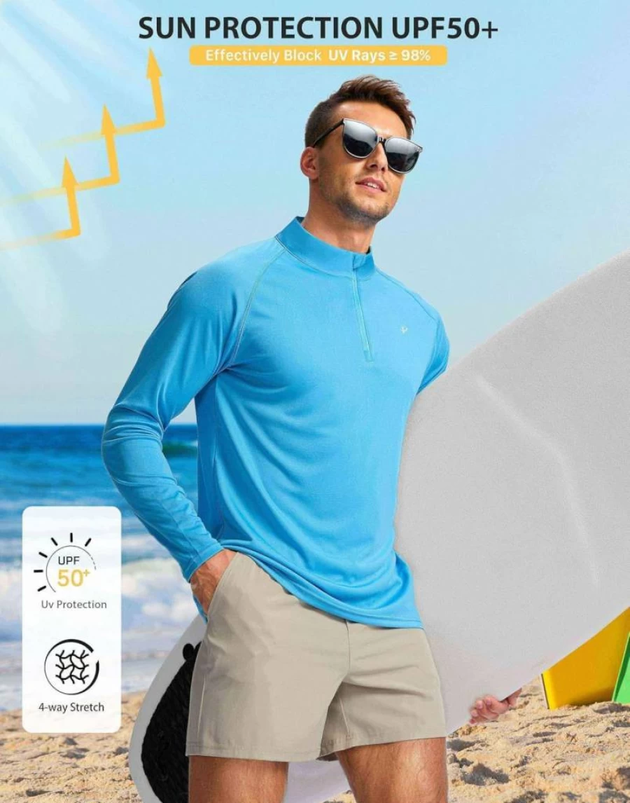 Pudolla Men's 1/4 Zip UPF 50+ Long Sleeve Sun Shirt for Fishing, Hiking, Running & Outdoor Activities – SPF Rash Guard UV Protection Shirt
