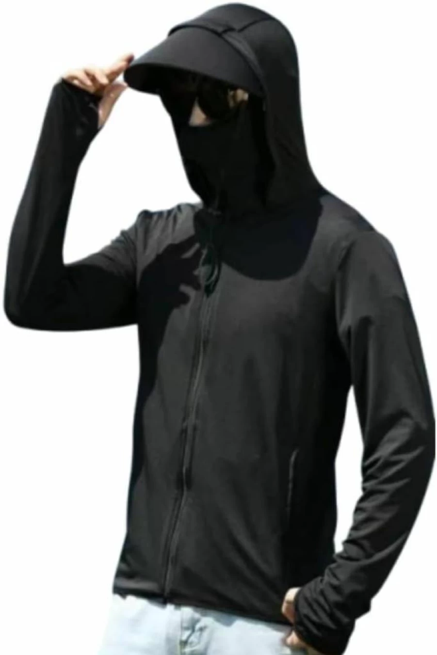 Oiyaku Men's UPF Sun Protection Hooded Rash Guard Jacket - UV-Blocking Fishing Shirt for Outdoor Water Sports