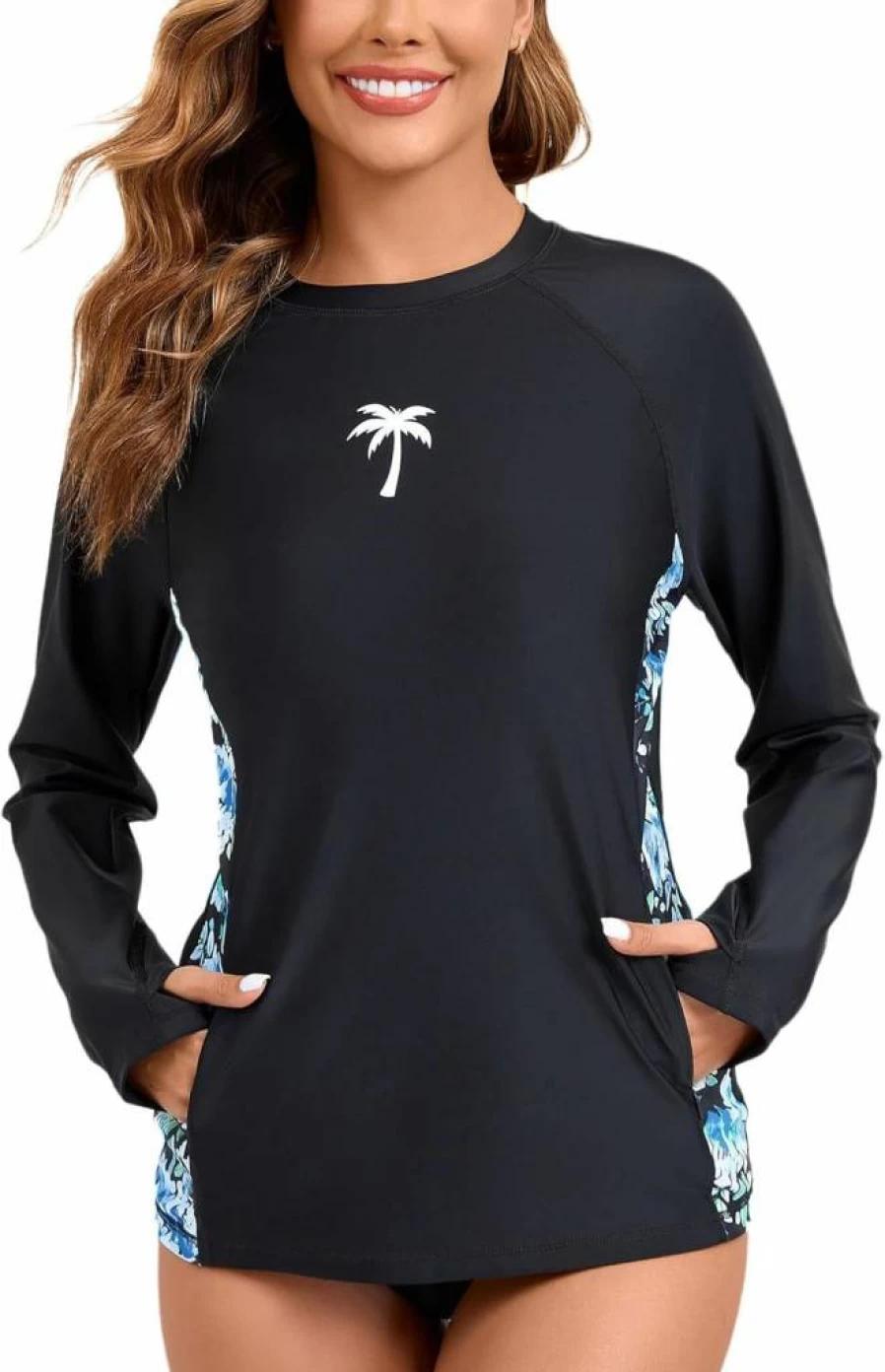 Halcurt Women's UPF 50+ Long Sleeve Rash Guard Swim Shirt - Sun Protective Swim Top