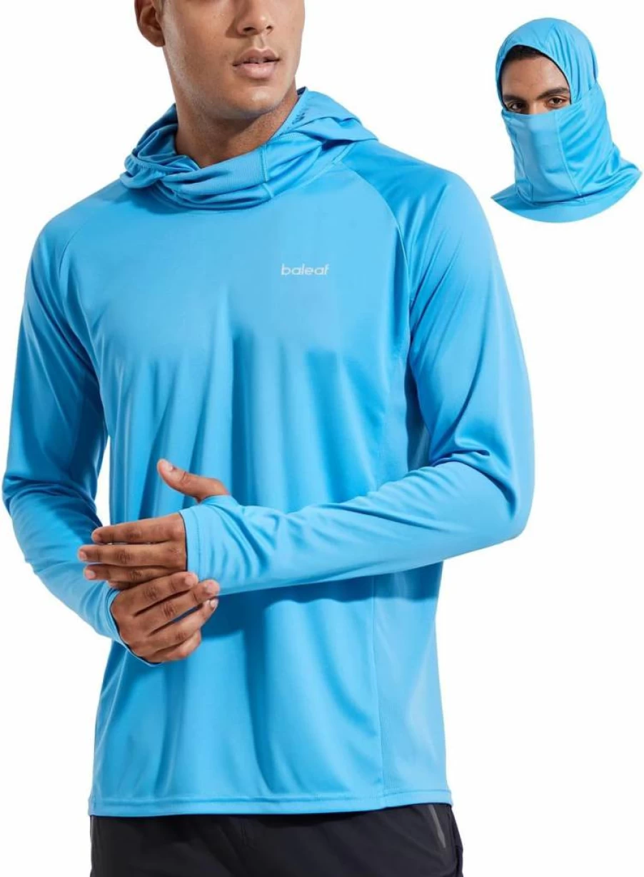 Baleaf Men's UPF 50+ Sun Protection Hoodie - Long Sleeve UV Rash Guard Shirt with Mask, Lightweight Fishing & Outdoor SPF Shirt