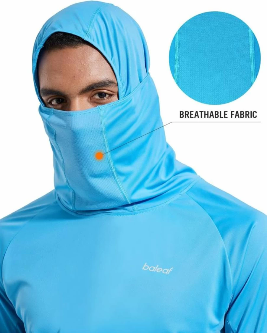 Baleaf Men's UPF 50+ Sun Protection Hoodie - Long Sleeve UV Rash Guard Shirt with Mask, Lightweight Fishing & Outdoor SPF Shirt