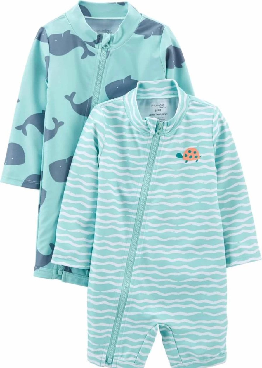 Simple Joys by Carter's Boys' 2-Pack Zip-Up Rash Guard Swim Shirts for Sun Protection