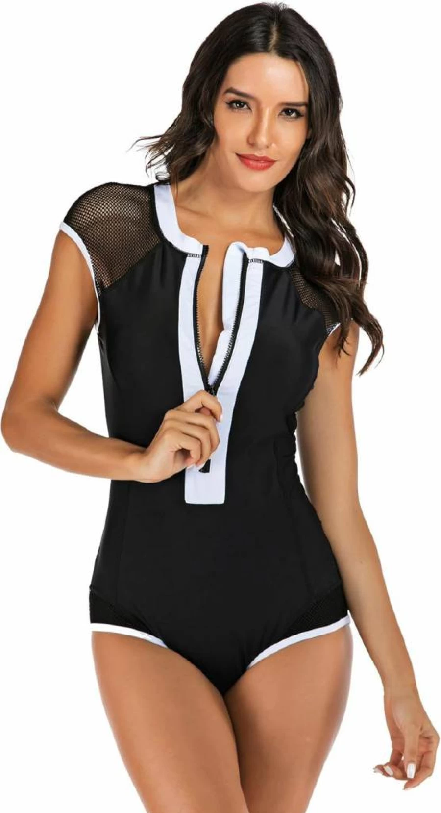 YATEEN Women's Zip Front Sleeveless One Piece Swimsuit - UPF 50+ Rash Guard Swimwear for Surfing & Beach