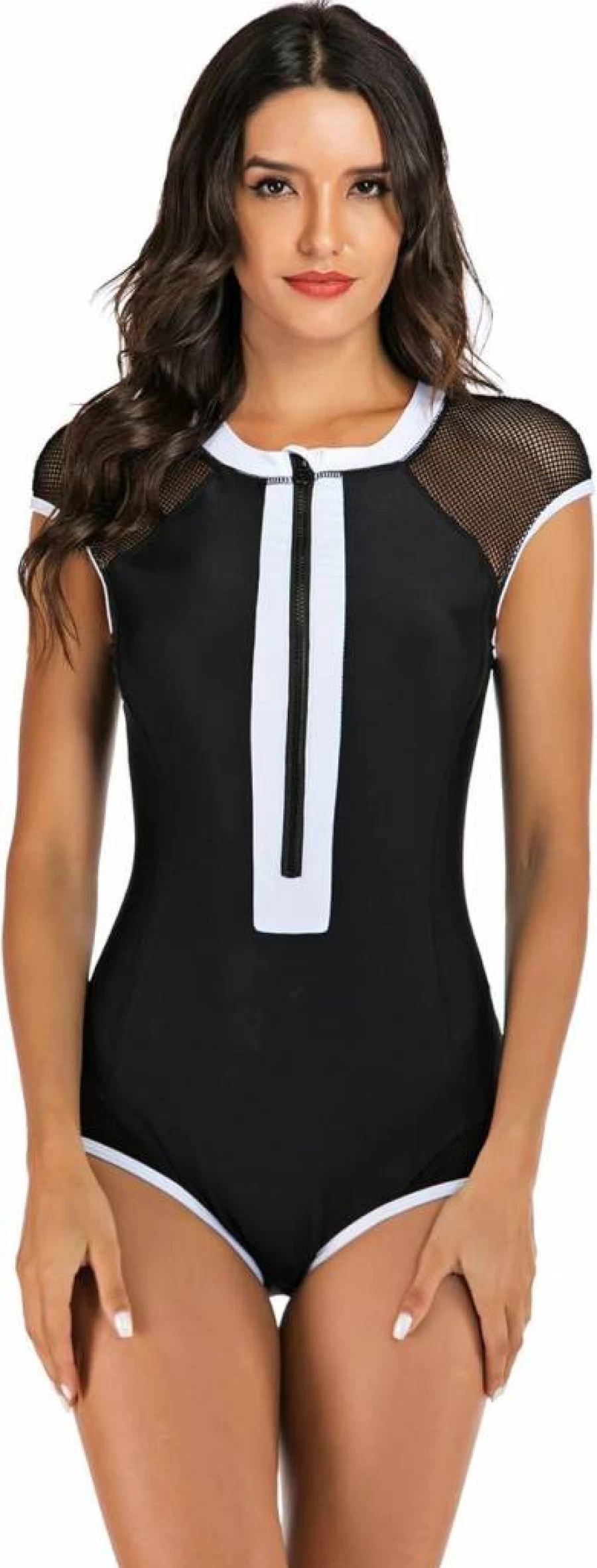 YATEEN Women's Zip Front Sleeveless One Piece Swimsuit - UPF 50+ Rash Guard Swimwear for Surfing & Beach