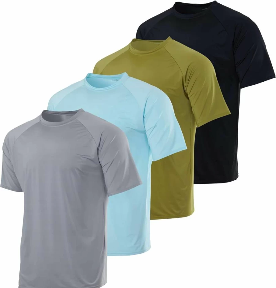 Real Essentials Boys 4 Pack Quick Dry UPF 50+ Rash Guard Shirts for Swimming, Surfing & Sun Protection