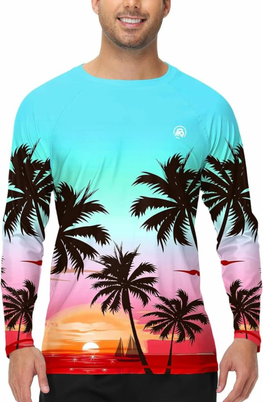 AOBUTE Men's Quick Dry Long Sleeve Rash Guard Sun Protection Swim Shirt UPF 50+