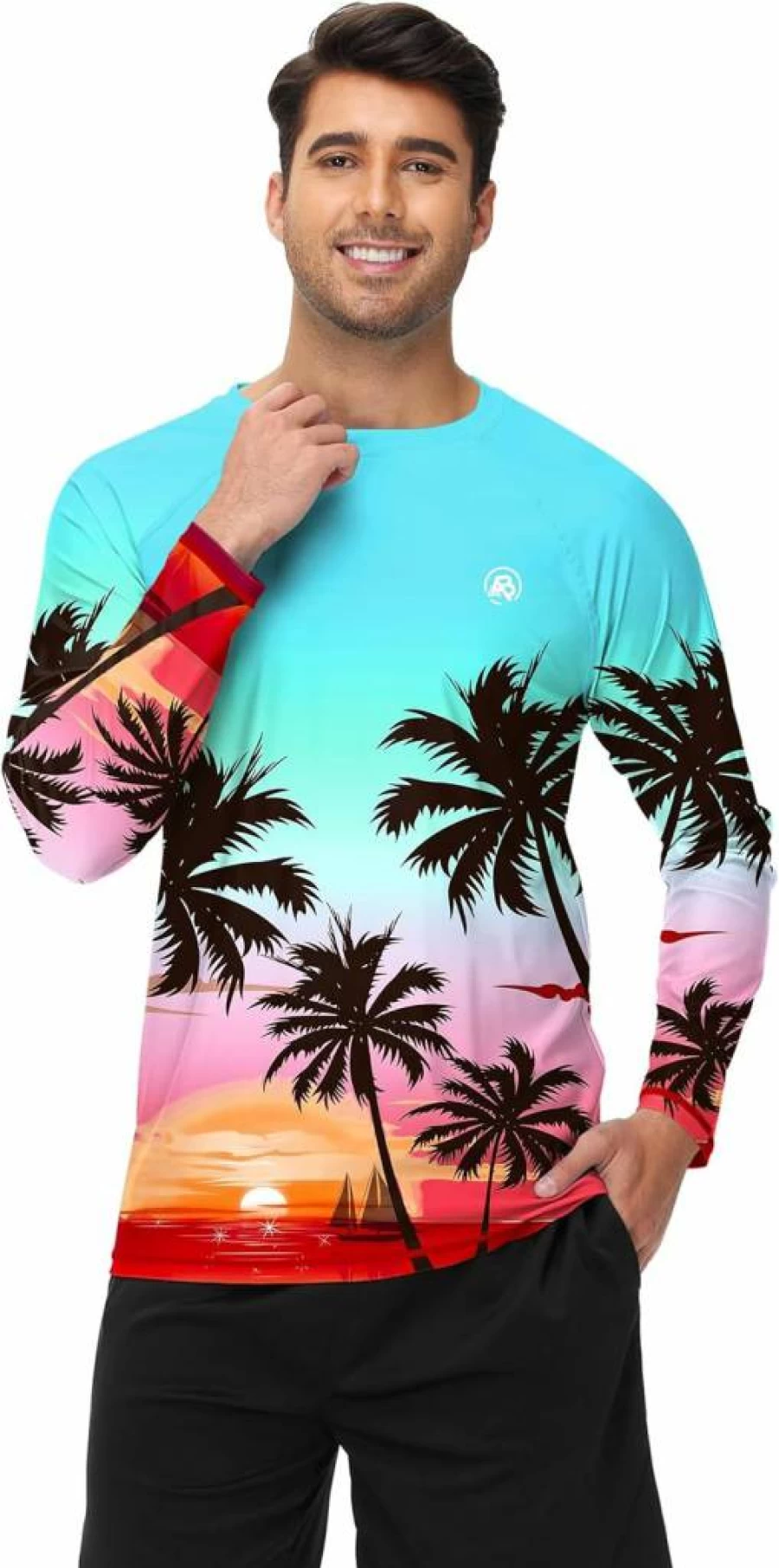 AOBUTE Men's Quick Dry Long Sleeve Rash Guard Sun Protection Swim Shirt UPF 50+