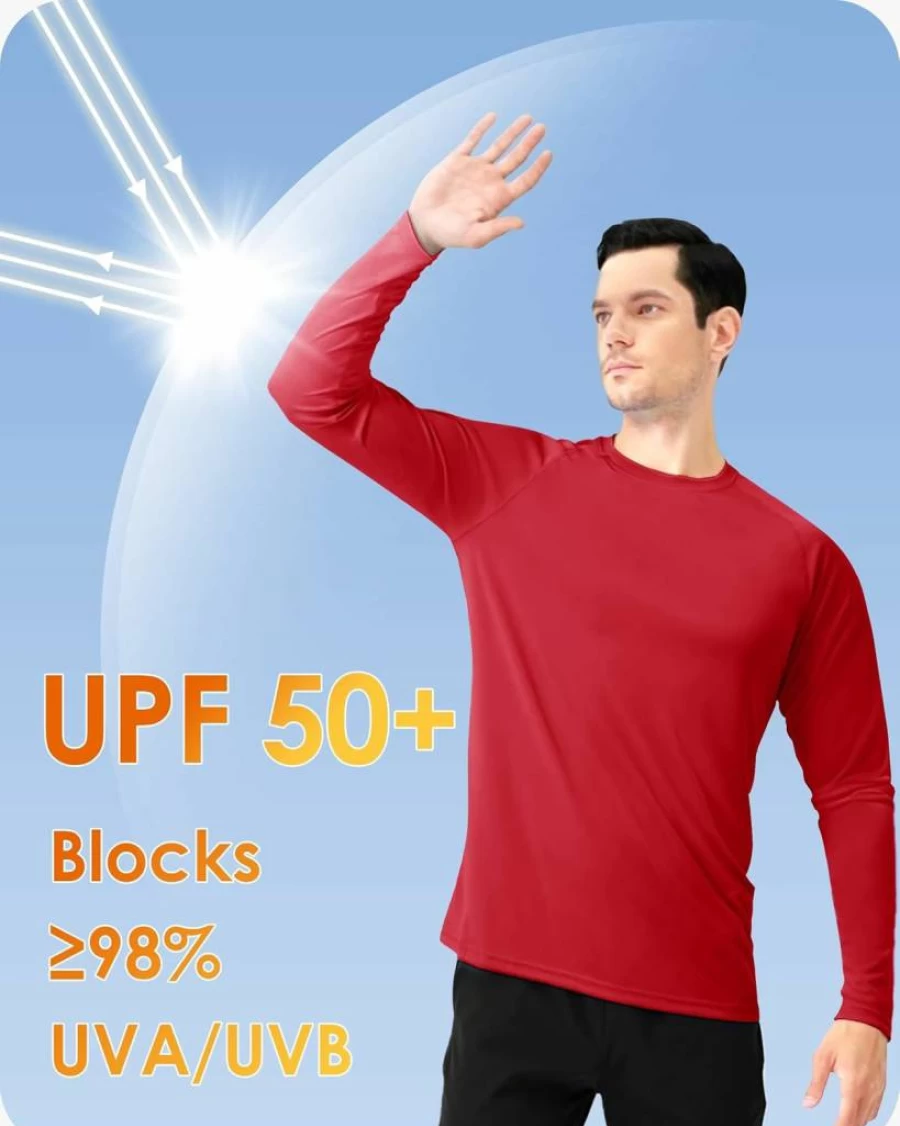 Boladeci Men's UPF 50+ Sun Protection Shirt - Long Sleeve Quick Dry UV Rash Guard Swim T-Shirt Lightweight SPF Swimwear