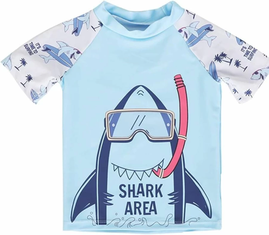 YAGATA Boys 3-Piece Swim Set - Toddler Rash Guard, Swim Shirt & Trunks for Sun Protection