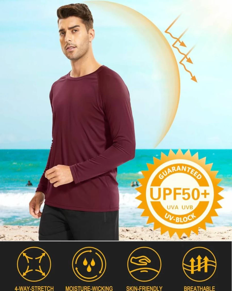 MAGCOMSEN Men's UPF 50+ Sun Protection Long Sleeve Shirt for Hiking, Running & Workout - Moisture Wicking Athletic Rash Guard