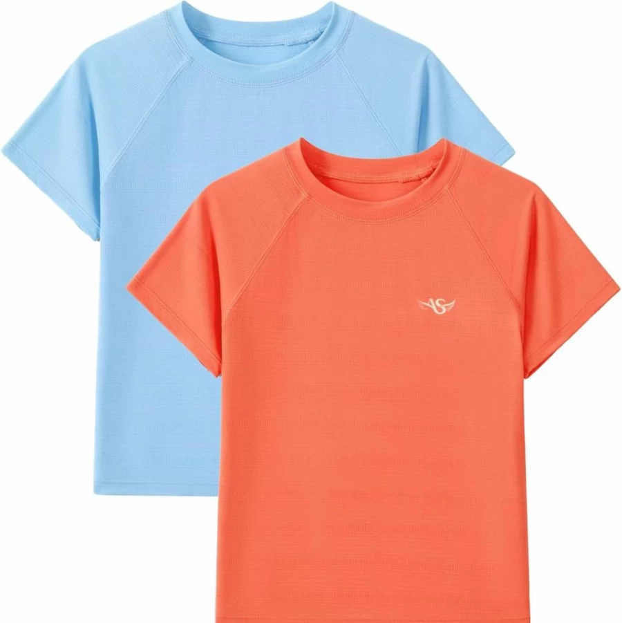 Angel Season Boys UPF 50+ Rash Guard Swim Shirt - Quick Dry Short Sleeve Swimwear for Toddler Kids Teens (Sizes 3-14)